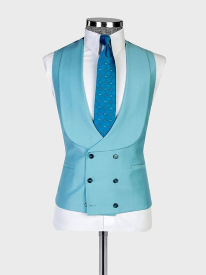 Blue 3-Piece Single Breasted Peak Lapel Slim Fit Suit for Men