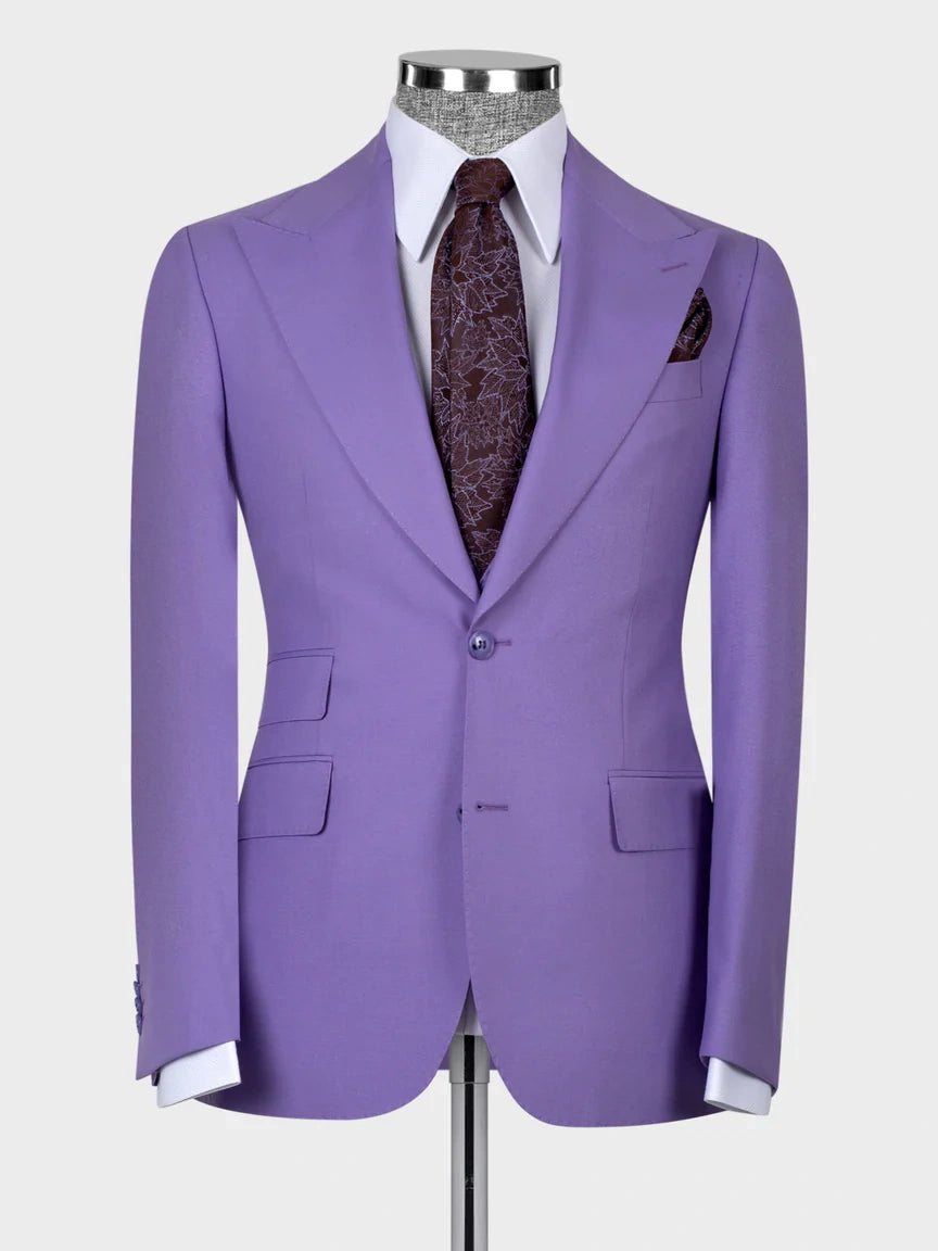 Purple 3-Piece Single Breasted Peak Lapel Slim Fit Suit for Men