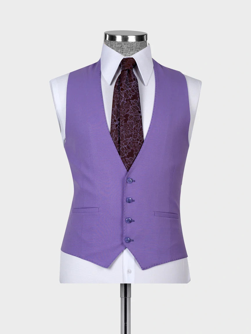 Purple 3-Piece Single Breasted Peak Lapel Slim Fit Suit for Men