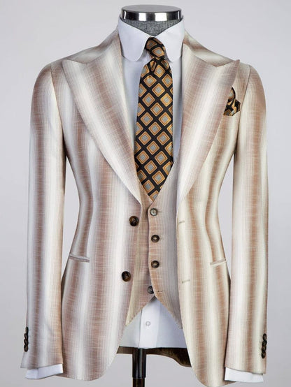 Beige Striped Prom Suit for Men – Elegant 3-Piece Look
