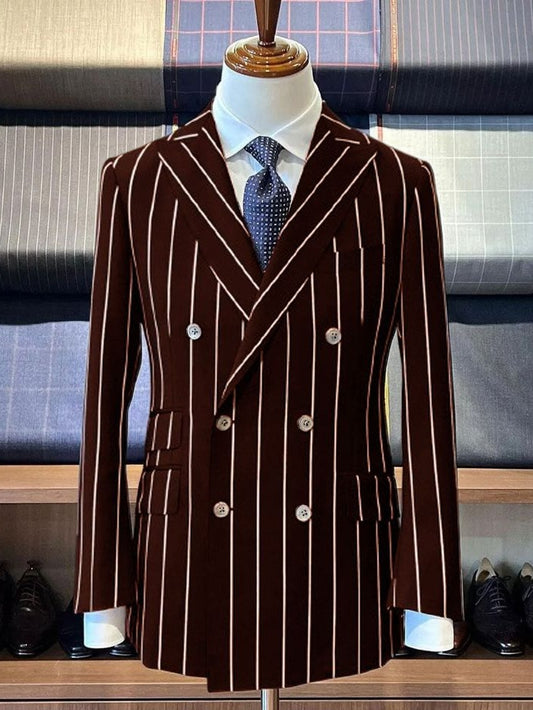 Coffee Striped Prom Suit for Men – Elegant 2-Piece Look