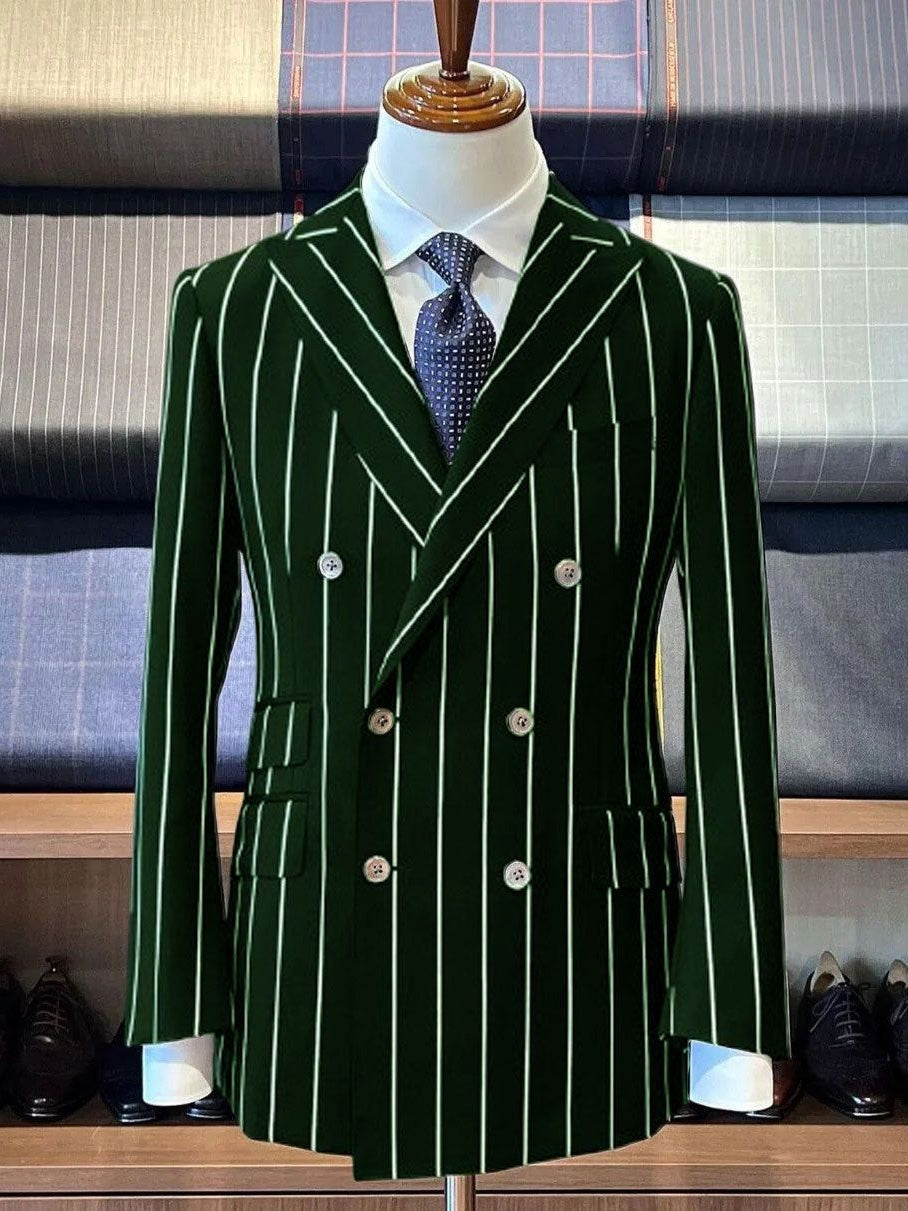 Green Striped Prom Suit for Men – Elegant 2-Piece Look