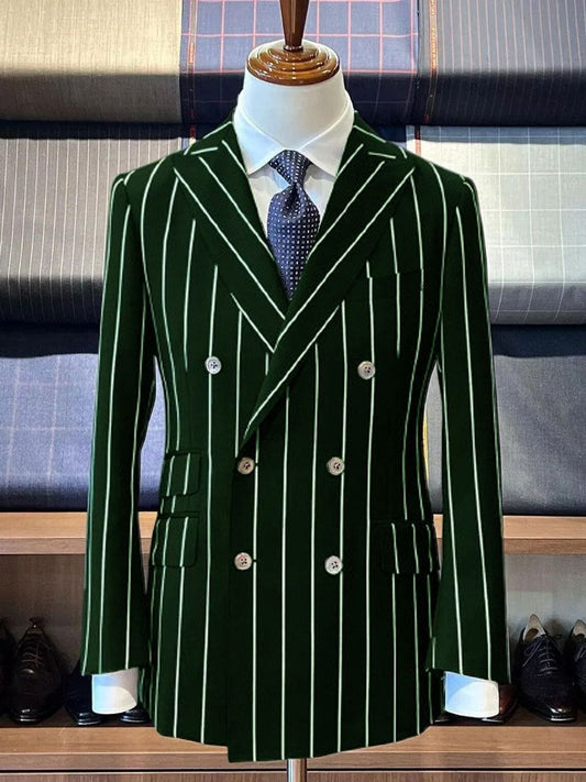 Green Striped Prom Suit for Men – Elegant 2-Piece Look