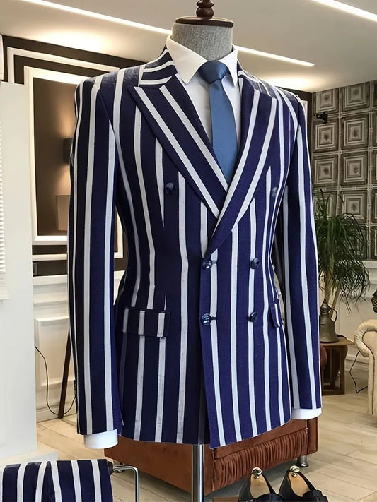 White Striped Prom Suit for Men – Elegant 2-Piece Look