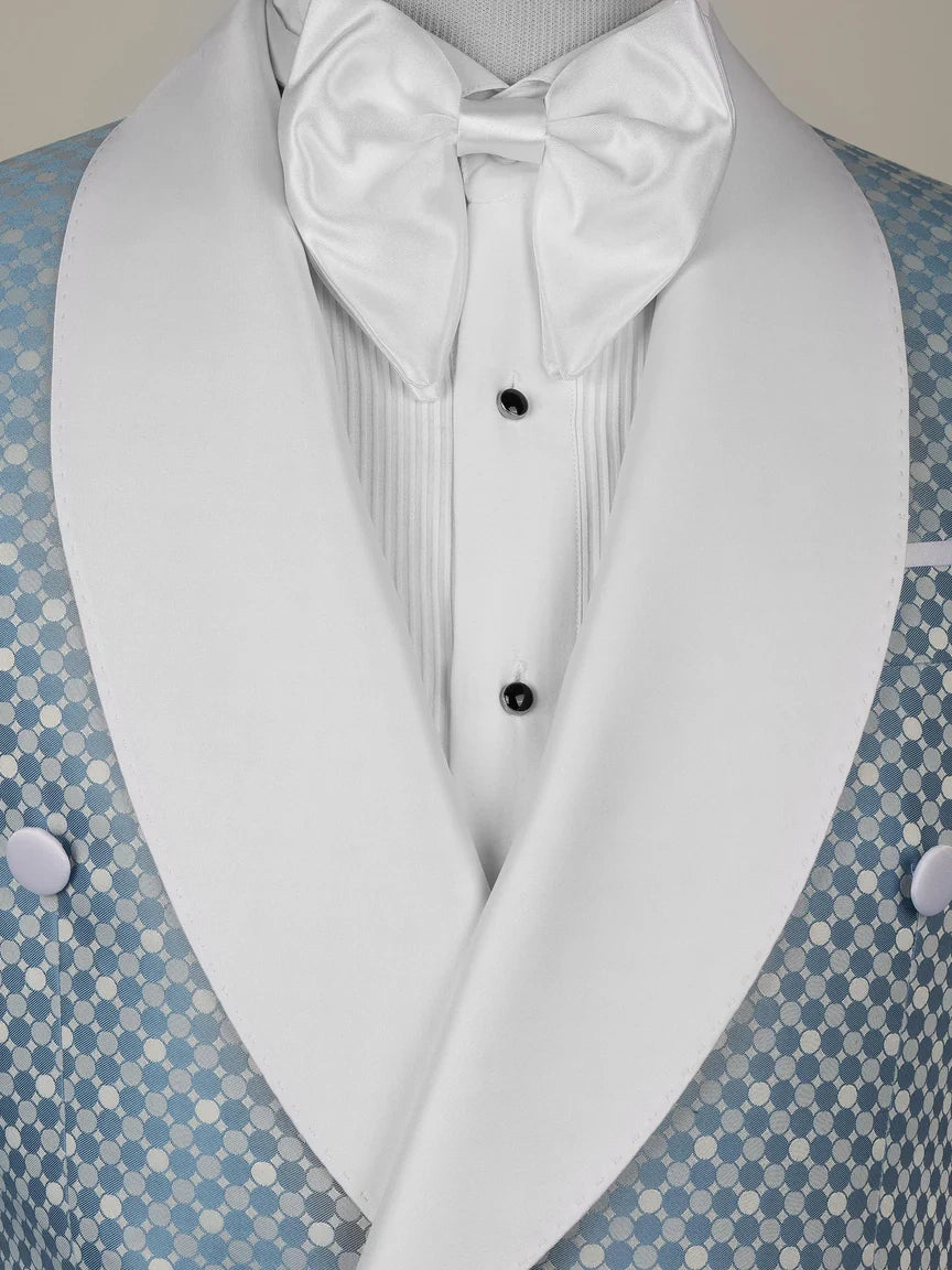 Light Blue Geometric Pattern Double-Breasted Shawl Lapel Tuxedo Suit