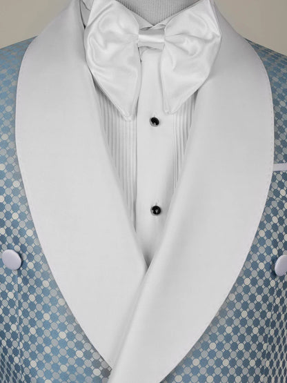 Light Blue Geometric Pattern Double-Breasted Shawl Lapel Tuxedo Suit