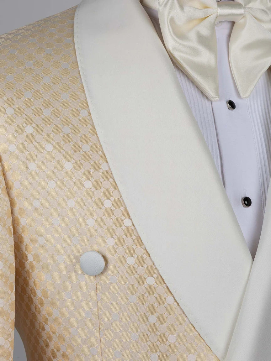Champagne Geometric Pattern Double-Breasted Shawl Lapel Tuxedo Suit