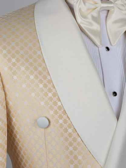 Champagne Geometric Pattern Double-Breasted Shawl Lapel Tuxedo Suit