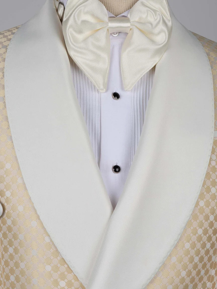 Champagne Geometric Pattern Double-Breasted Shawl Lapel Tuxedo Suit