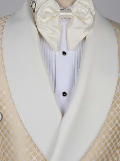 Champagne Geometric Pattern Double-Breasted Shawl Lapel Tuxedo Suit