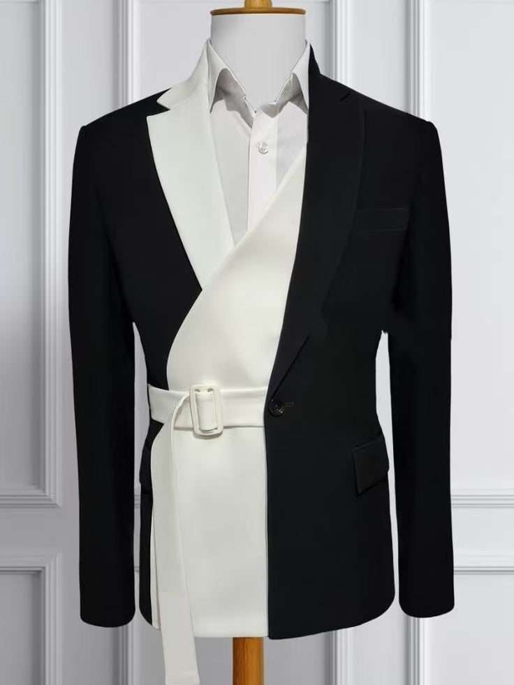 White and Black 2-piece notch lapel suit with Belt