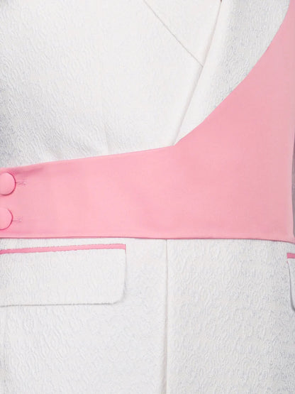White and Pink Jacquard 2-piece Peak Lapel Trendy Suit
