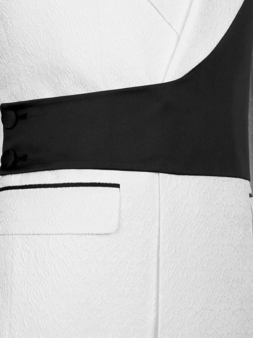 White and Black Jacquard 2-piece Peak Lapel Trendy Suit