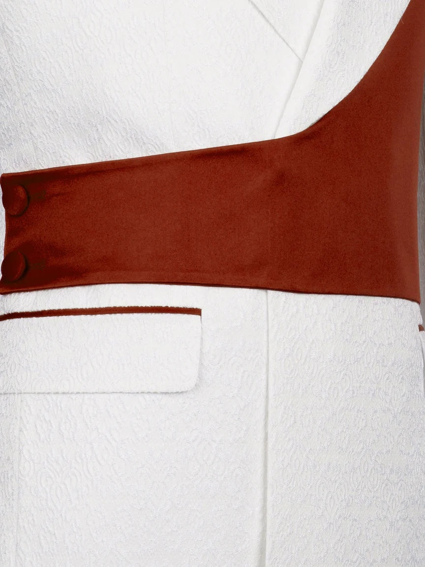 White and Burgundy Jacquard 2-piece Peak Lapel Trendy Suit