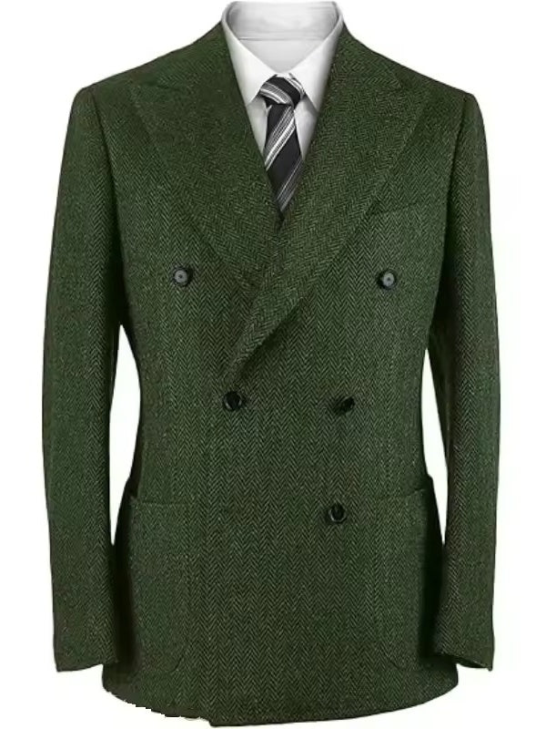 Green 2-piece Peak Lapel Double-Breasted suit