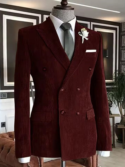 Burgundy 2-piece Peak Lapel Double-Breasted suit