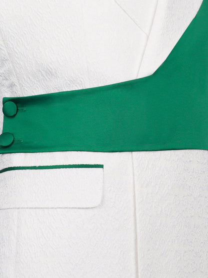 White and Green Jacquard 2-piece Peak Lapel Trendy Suit