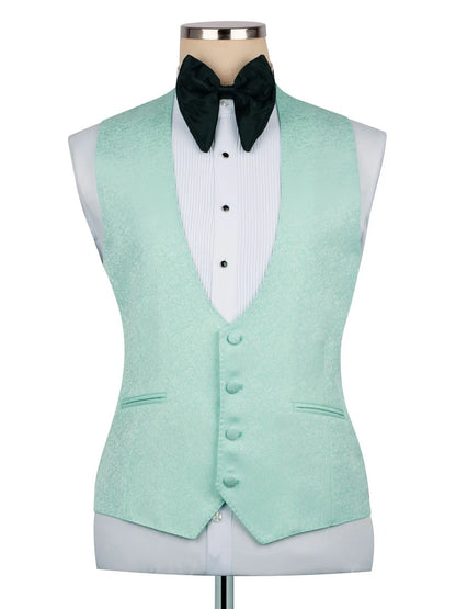 Green Jacquard 3-piece Shawl Lapel Prom Suit
