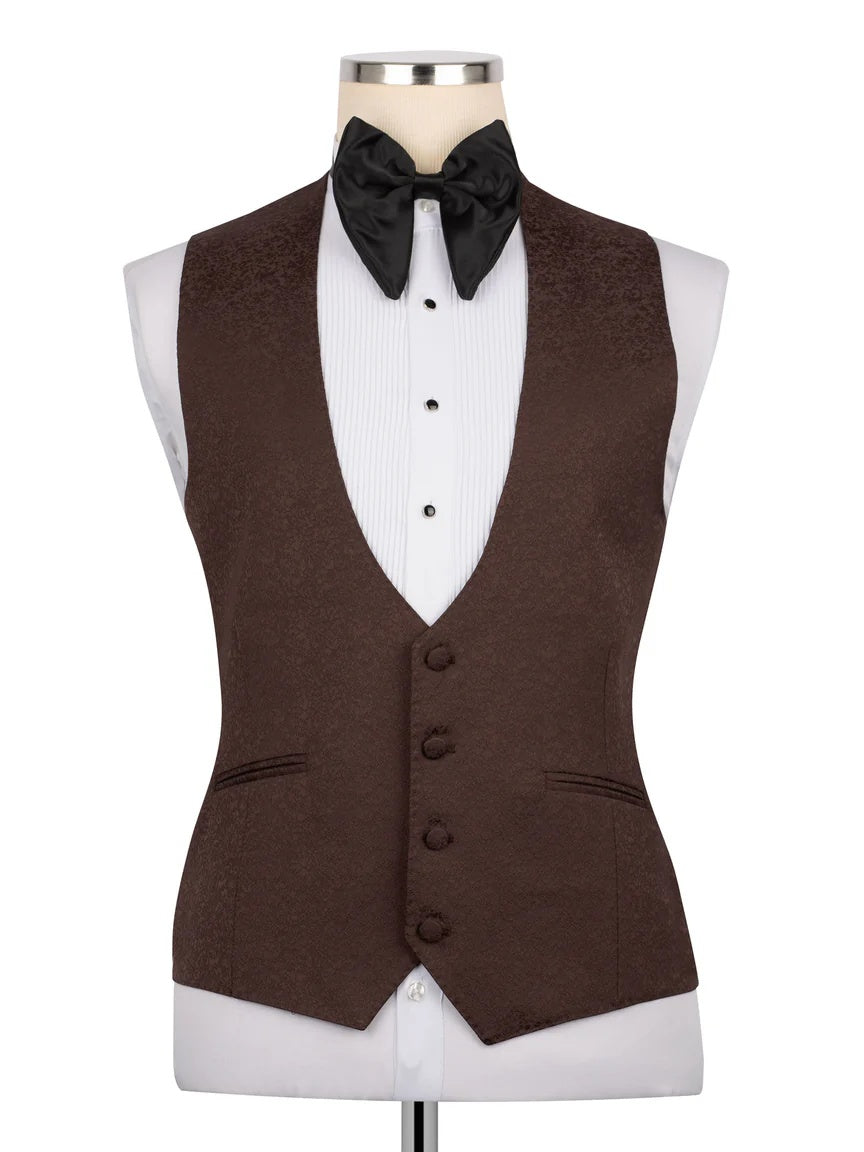 Coffee Jacquard 3-piece Shawl Lapel Prom Suit