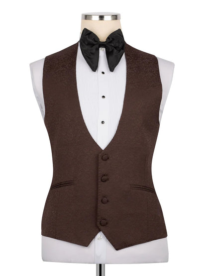 Coffee Jacquard 3-piece Shawl Lapel Prom Suit
