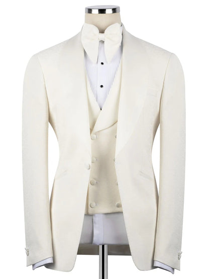 Beige Jacquard 3-piece Shawl Lapel Prom Suit