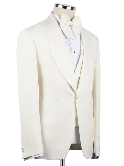 Beige Jacquard 3-piece Shawl Lapel Prom Suit