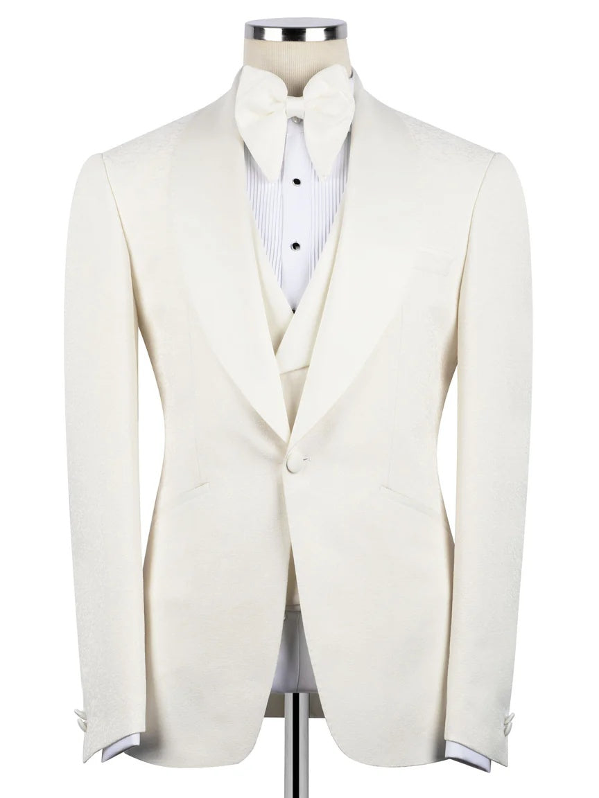 Beige Jacquard 3-piece Shawl Lapel Prom Suit