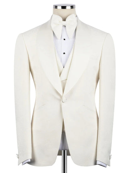 Beige Jacquard 3-piece Shawl Lapel Prom Suit