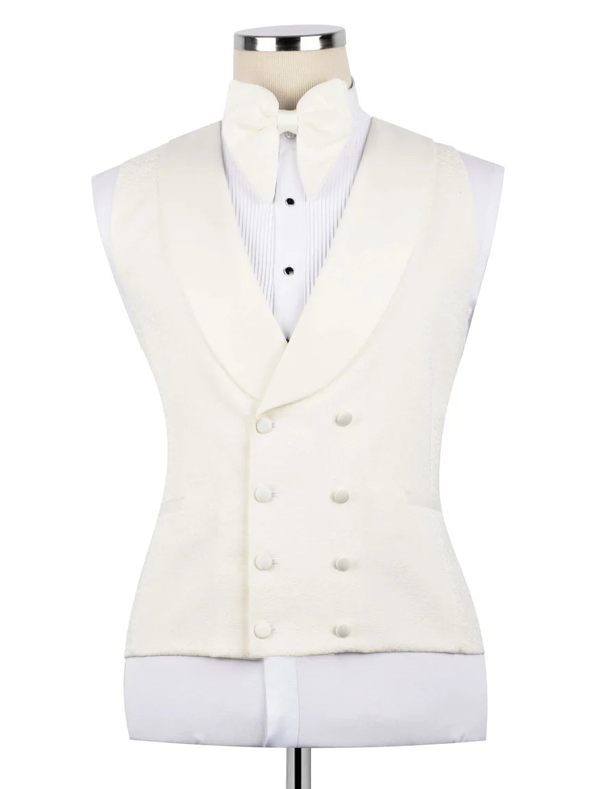 Beige Jacquard 3-piece Shawl Lapel Prom Suit