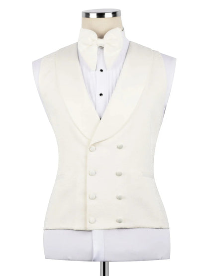 Beige Jacquard 3-piece Shawl Lapel Prom Suit