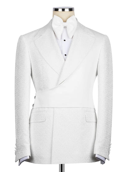 White Jacquard 2-piece Peak Lapel Trendy Suit