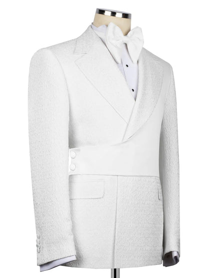 White Jacquard 2-piece Peak Lapel Trendy Suit