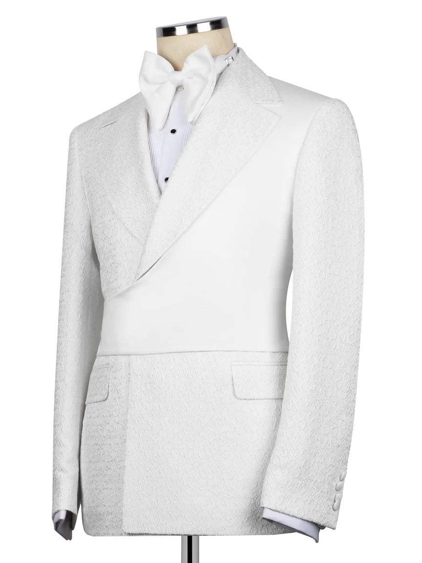 White Jacquard 2-piece Peak Lapel Trendy Suit