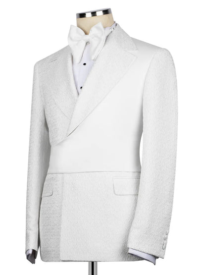 White Jacquard 2-piece Peak Lapel Trendy Suit