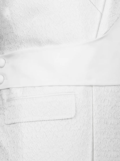 White Jacquard 2-piece Peak Lapel Trendy Suit