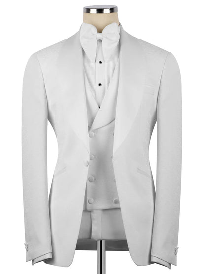 White Jacquard 3-piece Shawl Lapel Prom Suit