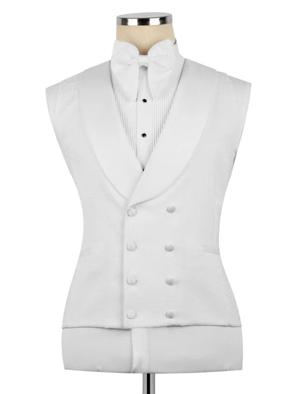 White Jacquard 3-piece Shawl Lapel Prom Suit
