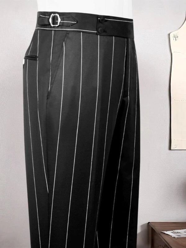 Black striped Double-Breasted Peak Lapel 2-Piece Suit