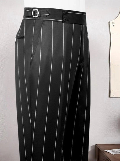 Black striped Double-Breasted Peak Lapel 2-Piece Suit