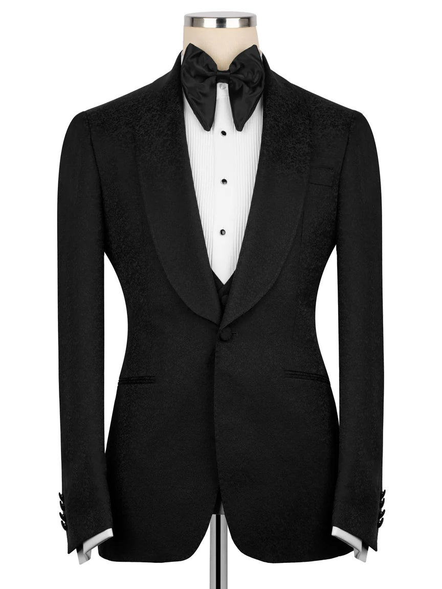 Black Jacquard 3-piece Shawl Lapel Prom Suit