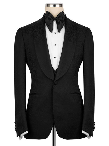 Black Jacquard 3-piece Shawl Lapel Prom Suit