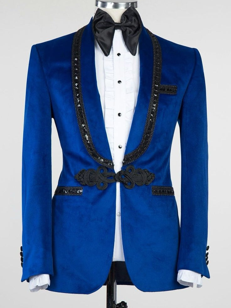 Royal blue 2-piece Shawl Lapel Single button Prom Suit