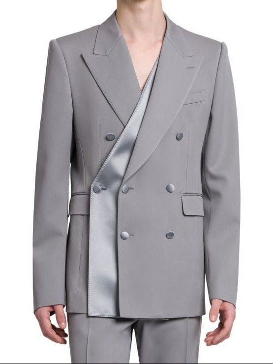 Grey 2-piece Peak Lapel Double-Breasted suit