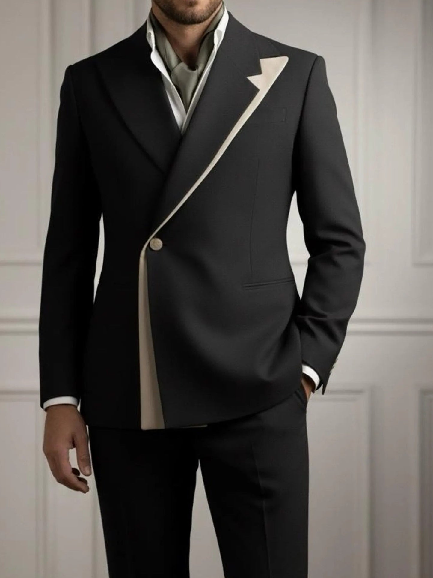 Black 2-piece Notch Lapel Single button suit