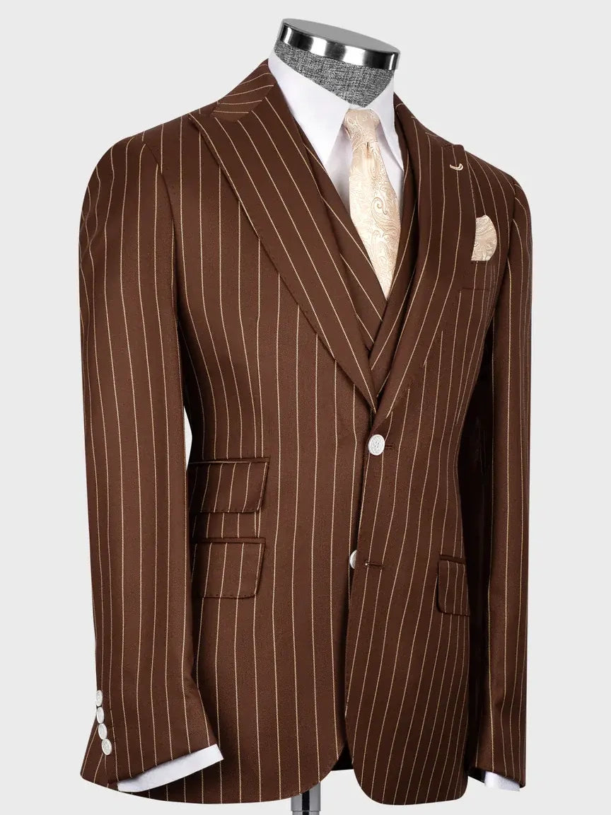 Brown Pinstripe Prom Suit for Men – Bold Statement Look