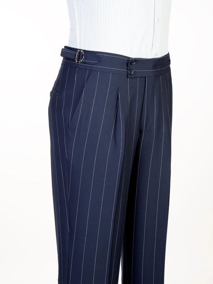 Blue Striped 3 Piece Peak Lapel Single-breasted Suit