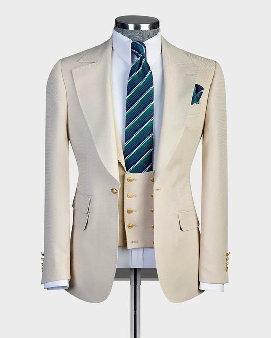 Apricot 3-piece One-button Peak Lapel Suit