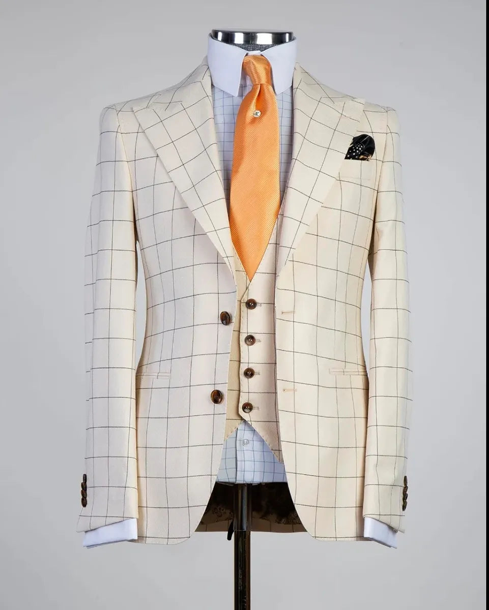 Plaid Peak Lapel 3-piece Suit