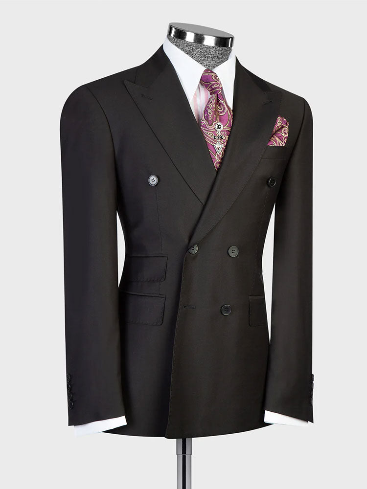 Black Double-breasted Peak Lapel 2-piece Suit