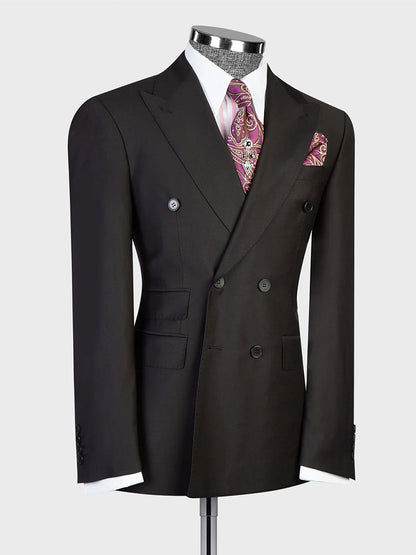 Black Double-breasted Peak Lapel 2-piece Suit